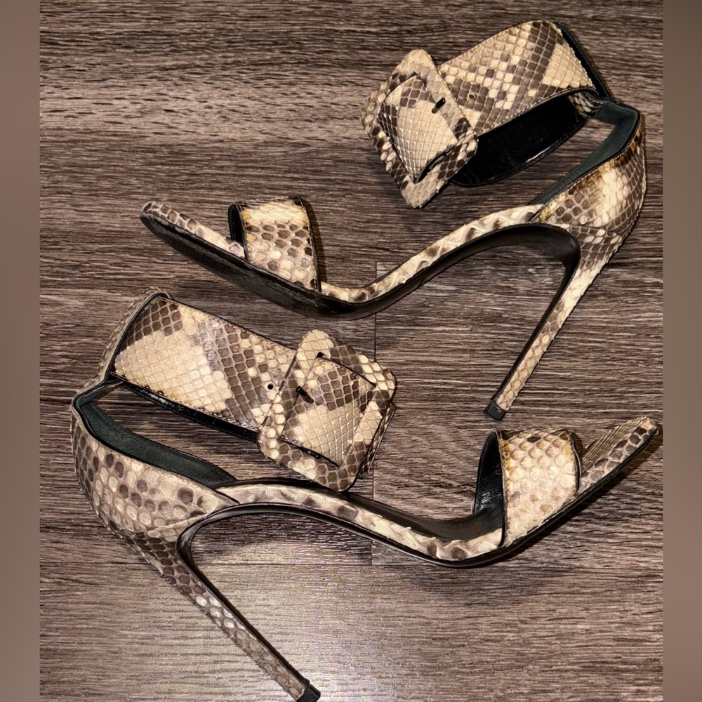 Saint Laurent Jane Python Embossed Sandals Black … - image 8